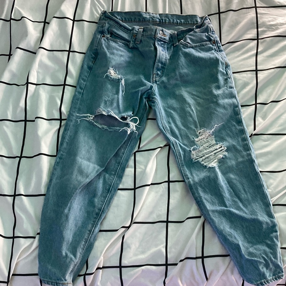 Ripped Slouchy Taper Blue Wash Jeans